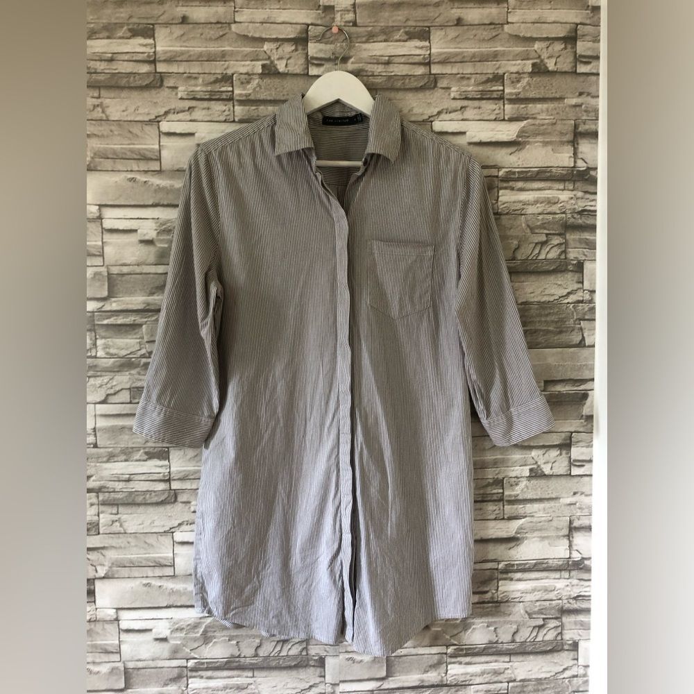 The Limited || Mini Striped Collared Button Down Roll Sleeve Gray Shirtdress M